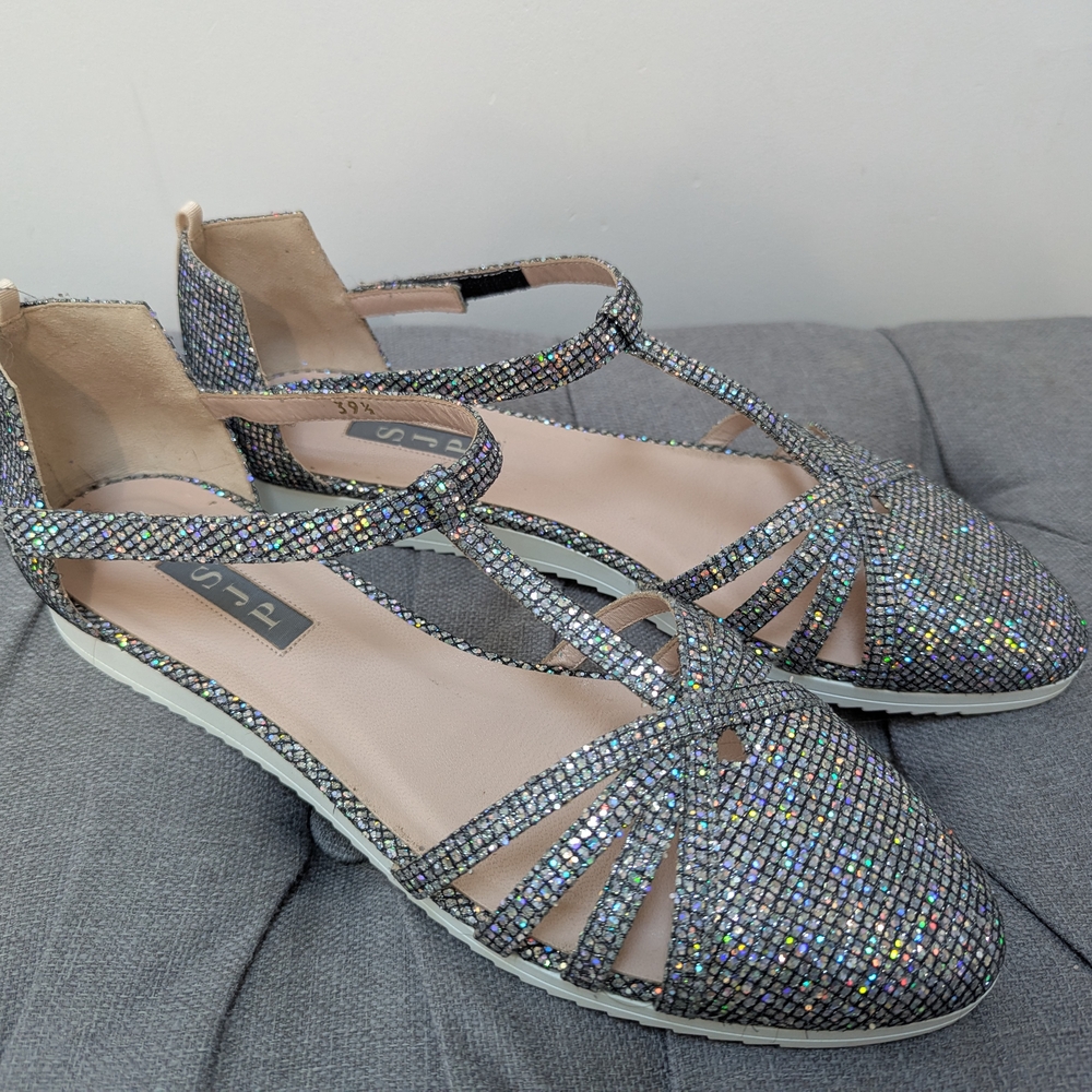 SJP by Sarah Jessica Parker Silver Glitter T-Strap Flats